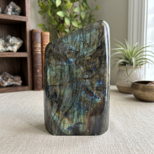 Natural Labradorite Freeform Crystal 4.5" Madagascar Flashy Blue Green Polished Display Specimen