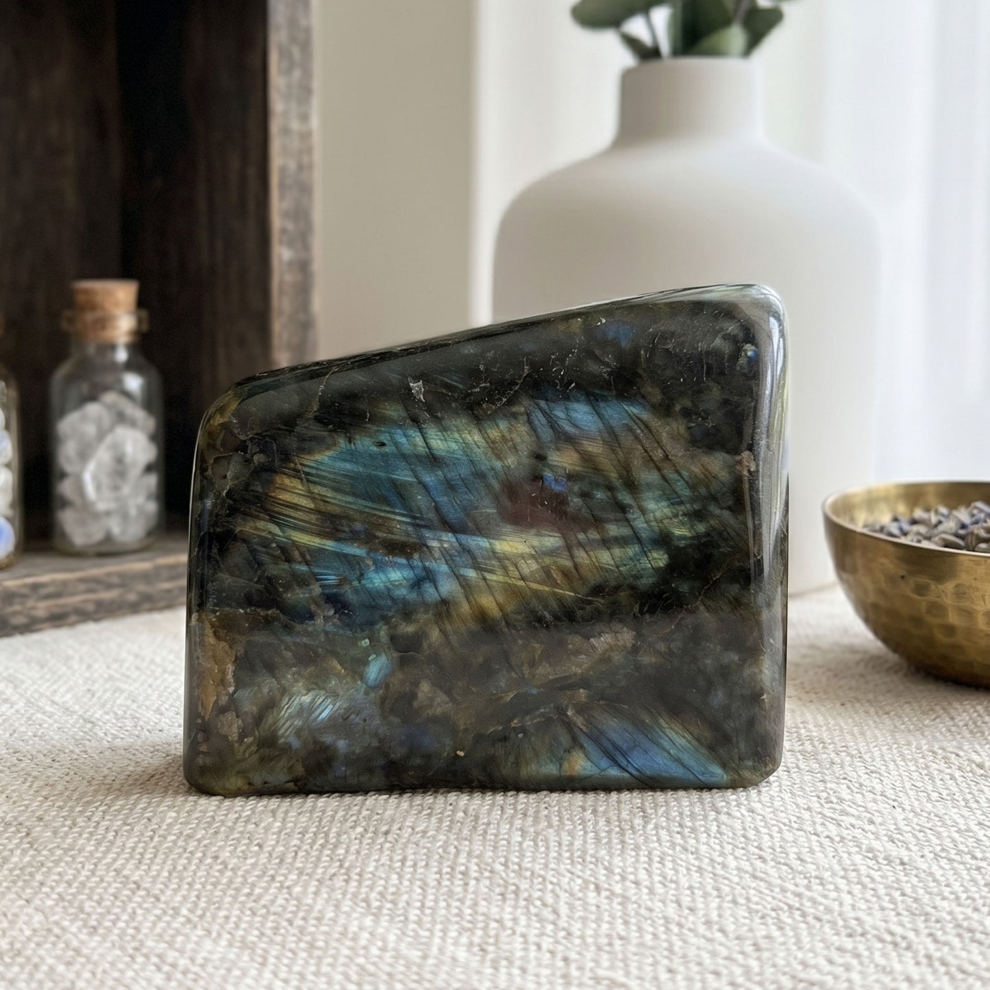 Polished Labradorite Freeform 4" Blue Gold Flash Madagascar Crystal Display Specimen
