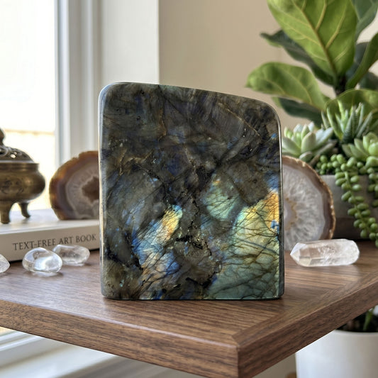 Polished Labradorite Freeform 4.5" Blue Flash Madagascar Crystal Display Specimen