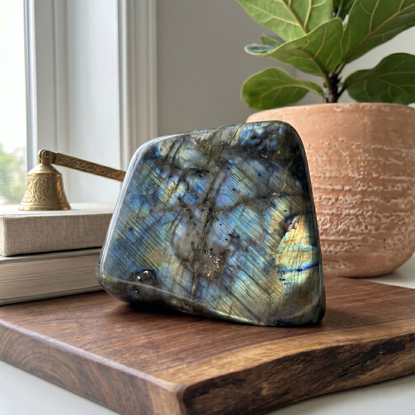Polished Madagascar Labradorite Freeform 4.5" Large Iridescent Crystal Display Stone