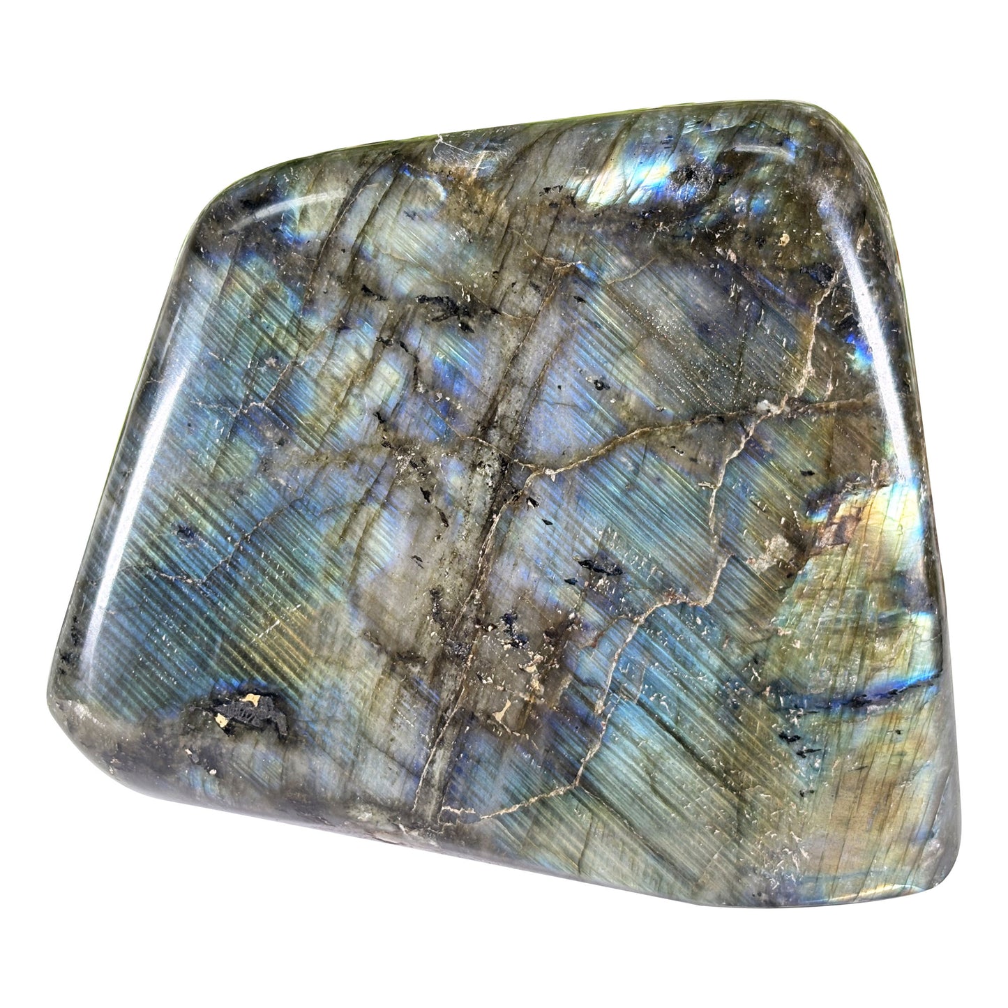 Polished Madagascar Labradorite Freeform 4.5" Large Iridescent Crystal Display Stone
