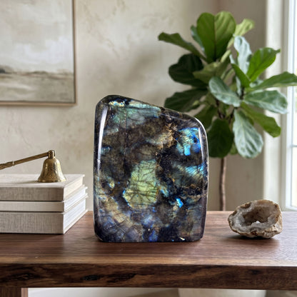 Large Madagascar Labradorite Freeform 4.5" Polished Iridescent Crystal Display Stone
