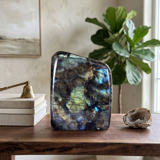 Large Madagascar Labradorite Freeform 4.5" Polished Iridescent Crystal Display Stone