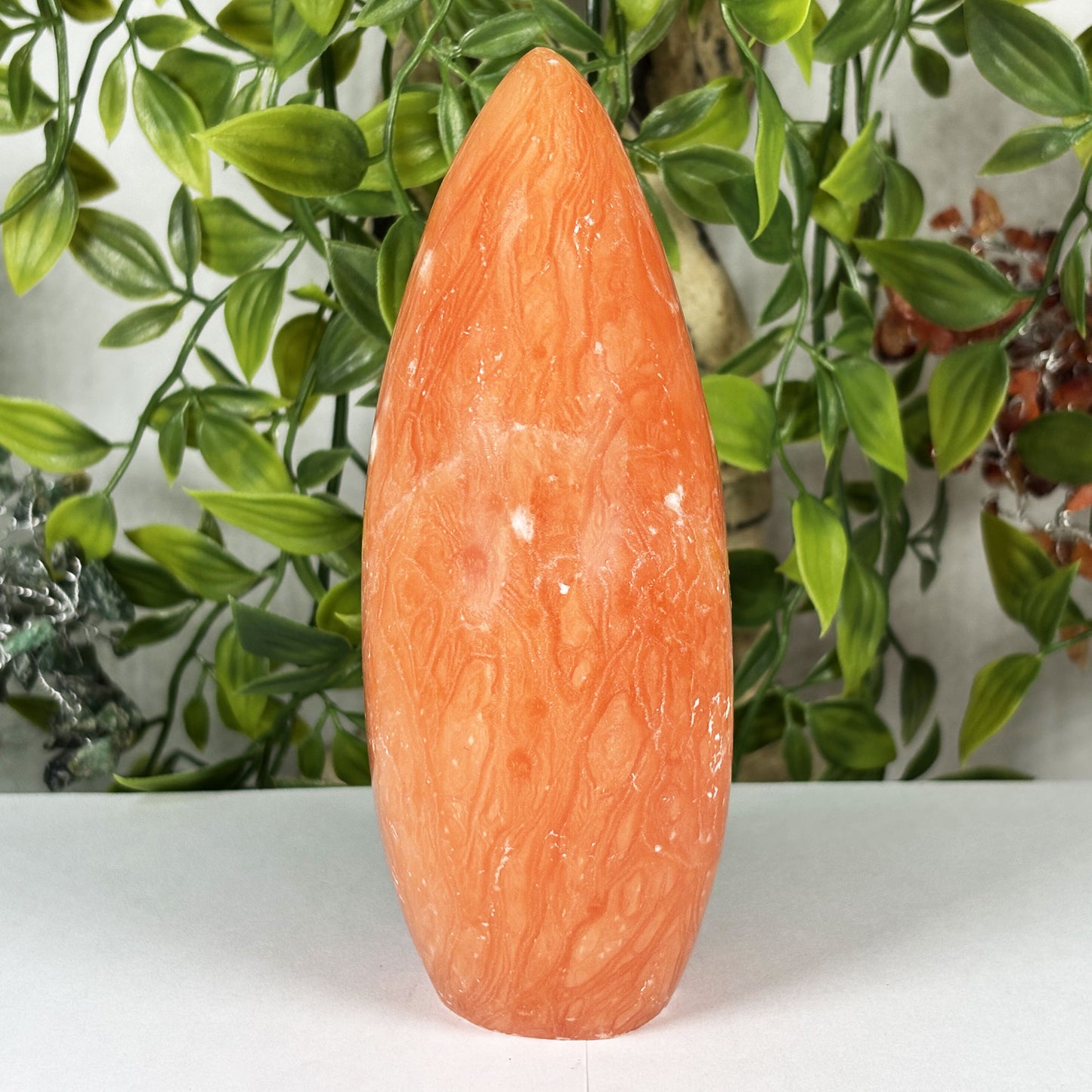 Orange Calcite Freeform Polished Crystal from Madagascar Natural Decorative Stone