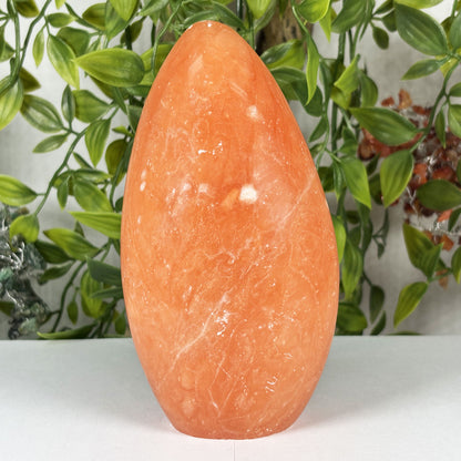 Orange Calcite Freeform Polished Crystal from Madagascar Natural Decorative Stone