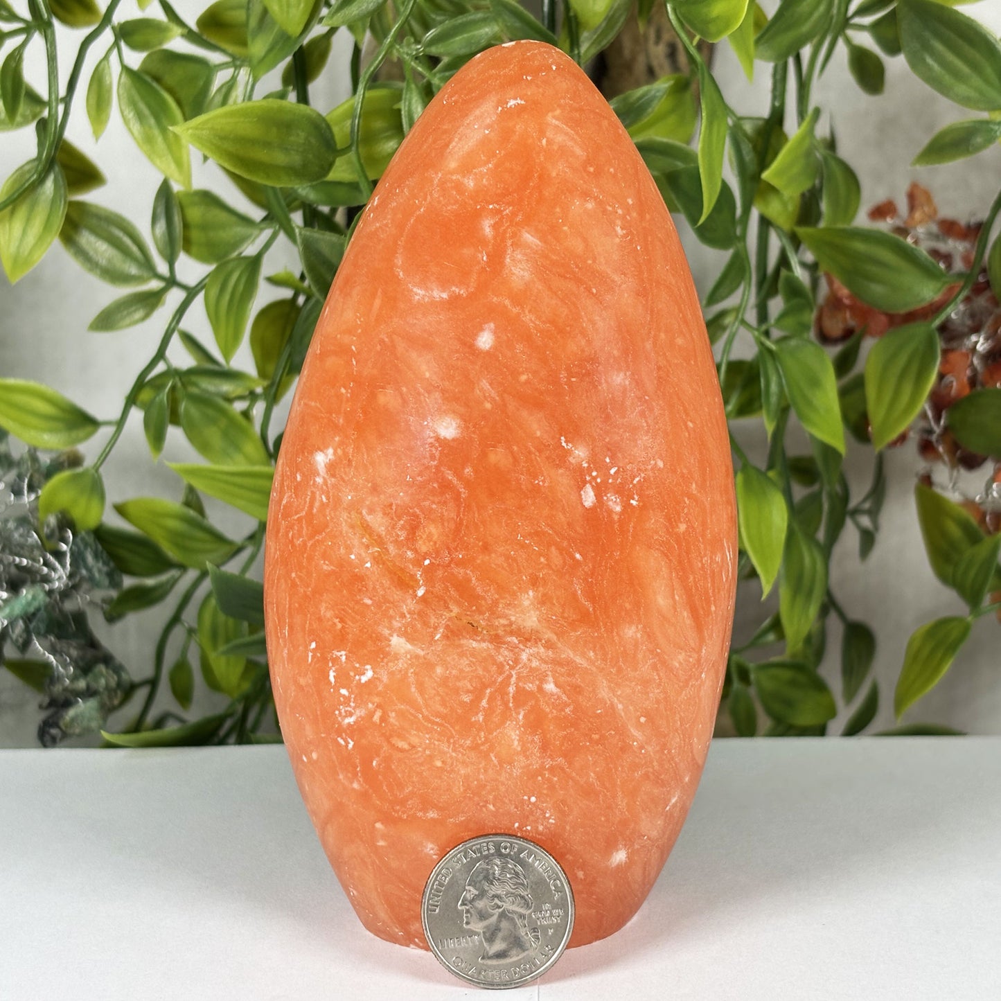 Orange Calcite Freeform Polished Crystal from Madagascar Natural Decorative Stone