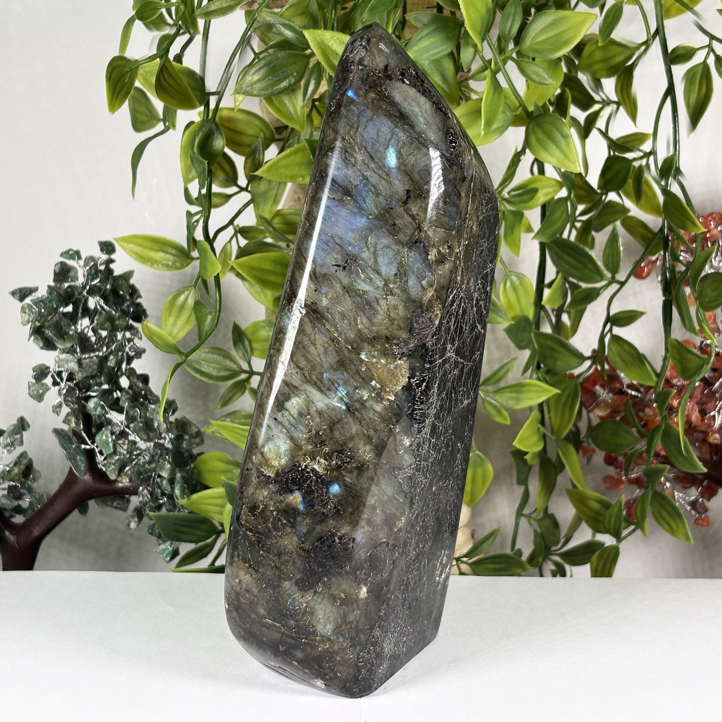 Natural Labradorite Crystal Freeform Blue Flash Polished Display Specimen 8 Inch Madagascar