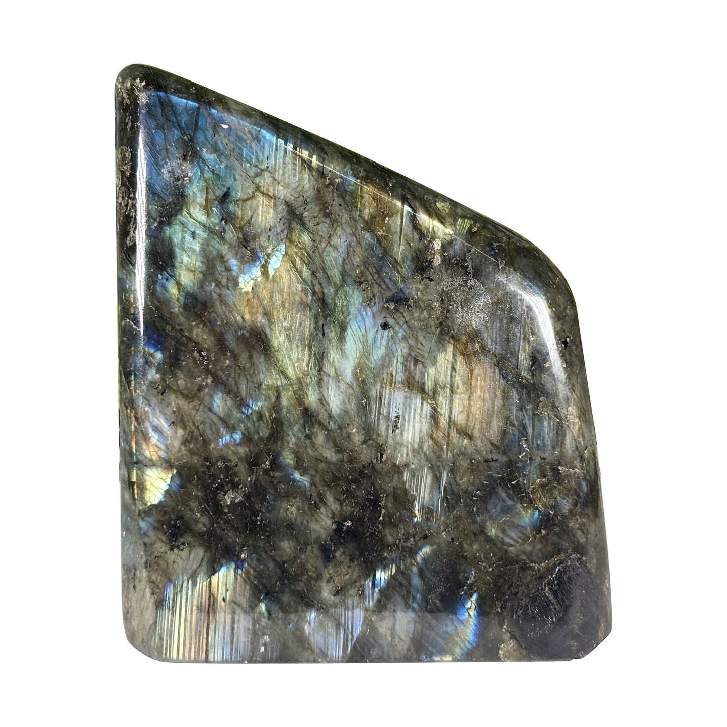 Natural Labradorite Freeform Crystal 4.5 Inch Polished Madagascar Flash Stone for Home Decor & Collectors
