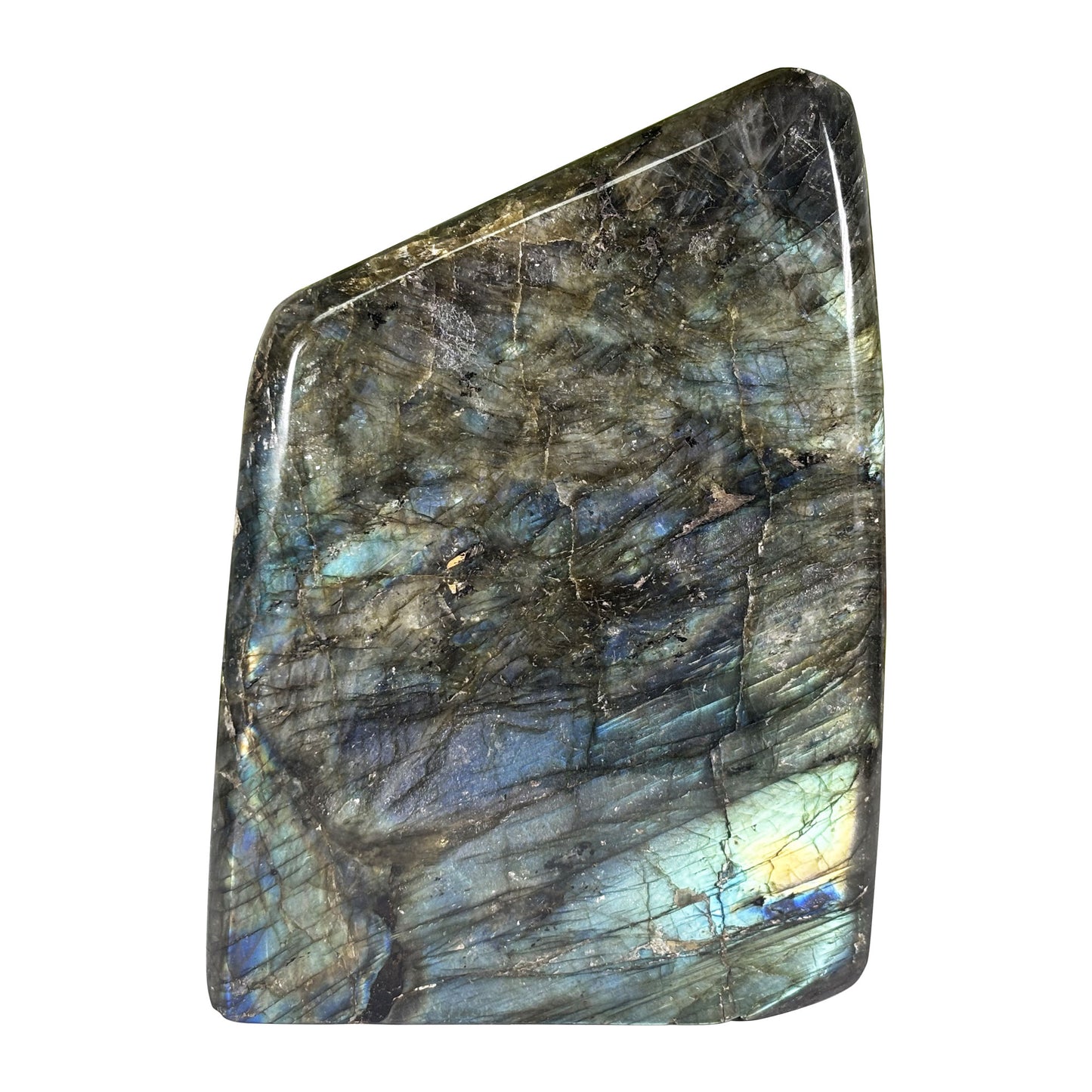 Natural Labradorite Freeform Crystal 6.75 Inch Polished Madagascar Flash Stone for Home Decor & Collectors