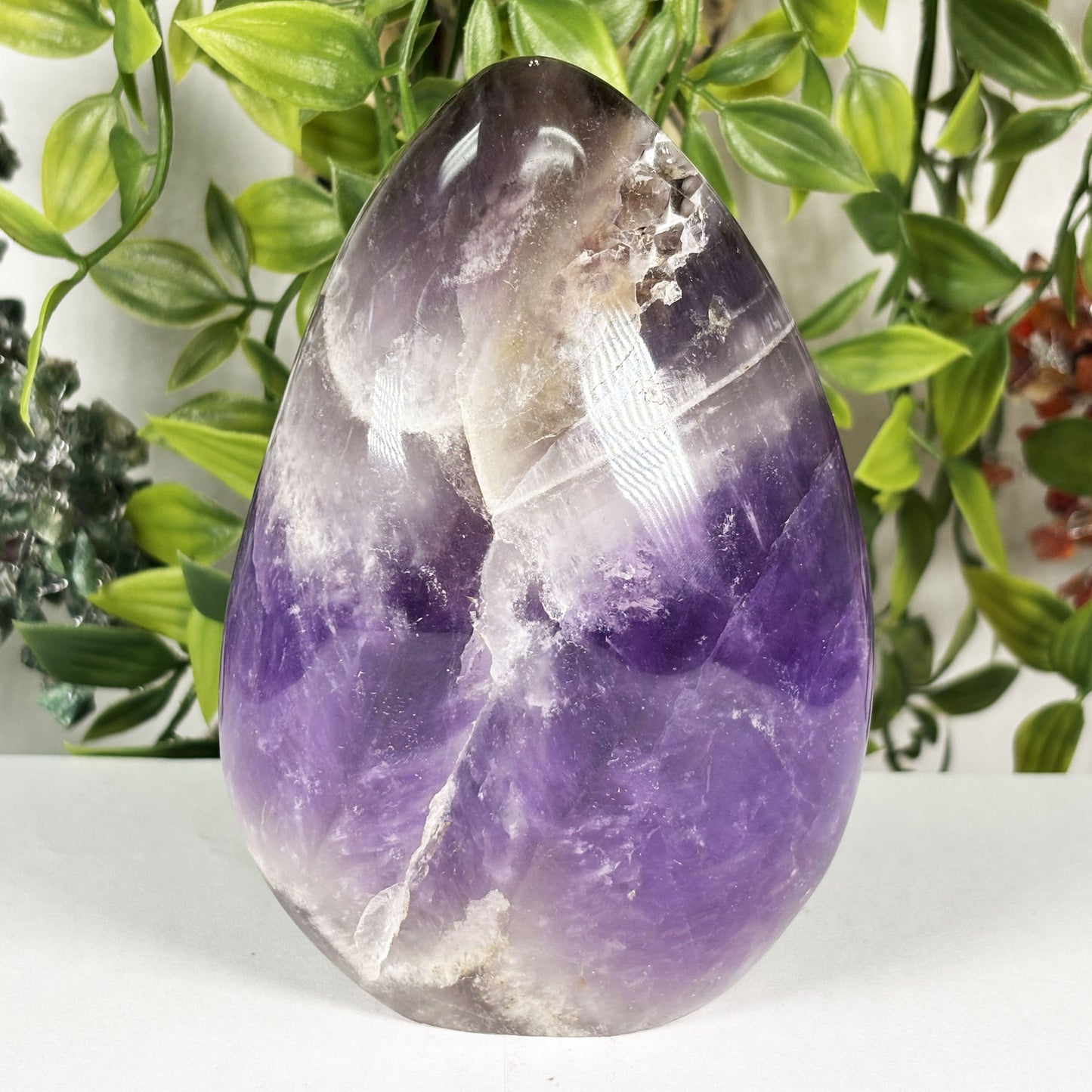 Natural Chevron Amethyst Freeform Crystal 5.25 Inch Polished Madagascar Display Stone for Home Decor