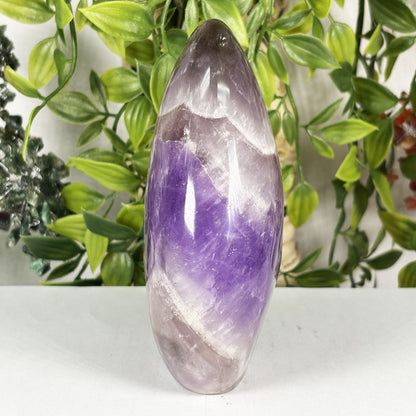 Natural Chevron Amethyst Freeform Crystal 5.25 Inch Polished Madagascar Display Stone for Home Decor