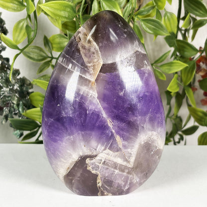 Natural Chevron Amethyst Freeform Crystal 5.25 Inch Polished Madagascar Display Stone for Home Decor