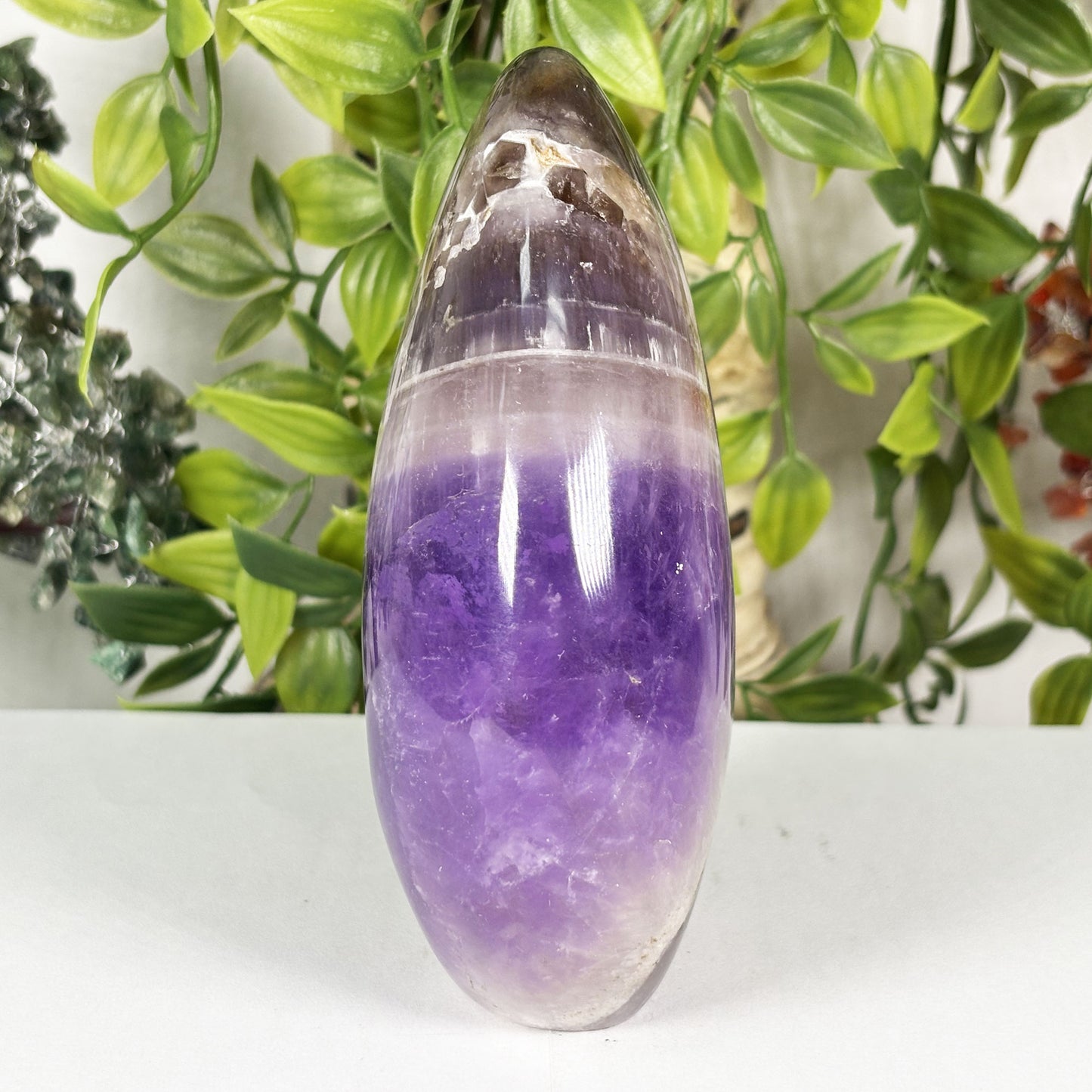 Natural Chevron Amethyst Freeform Crystal 5.25 Inch Polished Madagascar Display Stone for Home Decor