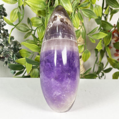 Natural Chevron Amethyst Freeform Crystal 5.25 Inch Polished Madagascar Display Stone for Home Decor
