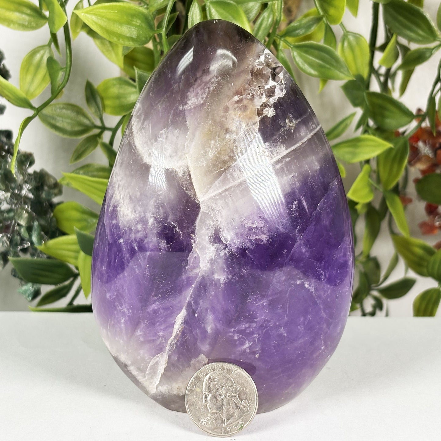 Natural Chevron Amethyst Freeform Crystal 5.25 Inch Polished Madagascar Display Stone for Home Decor