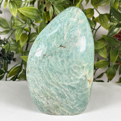 Natural Amazonite Crystal Freeform 5.25" Polished Display Stone for Home Decor & Collectors