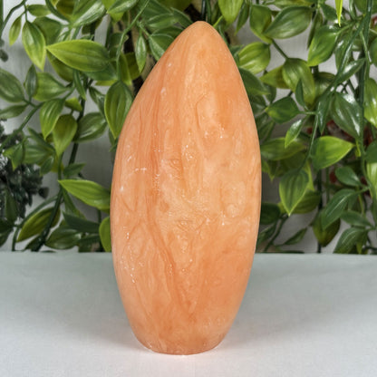 Natural Orange Calcite Freeform Crystal 5.5" Madagascar Polished Display Stone Home Decor