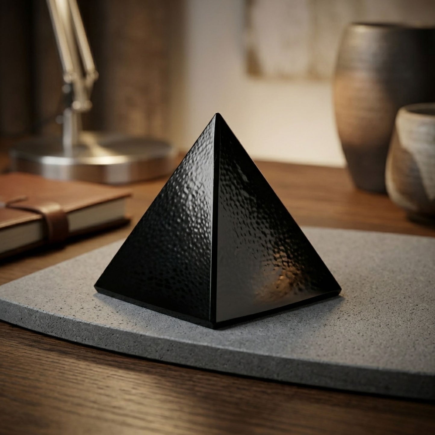 Natural Black Obsidian Hand-Carved Pyramid, Healing Crystal Stone for Meditation & Decor - RSH291
