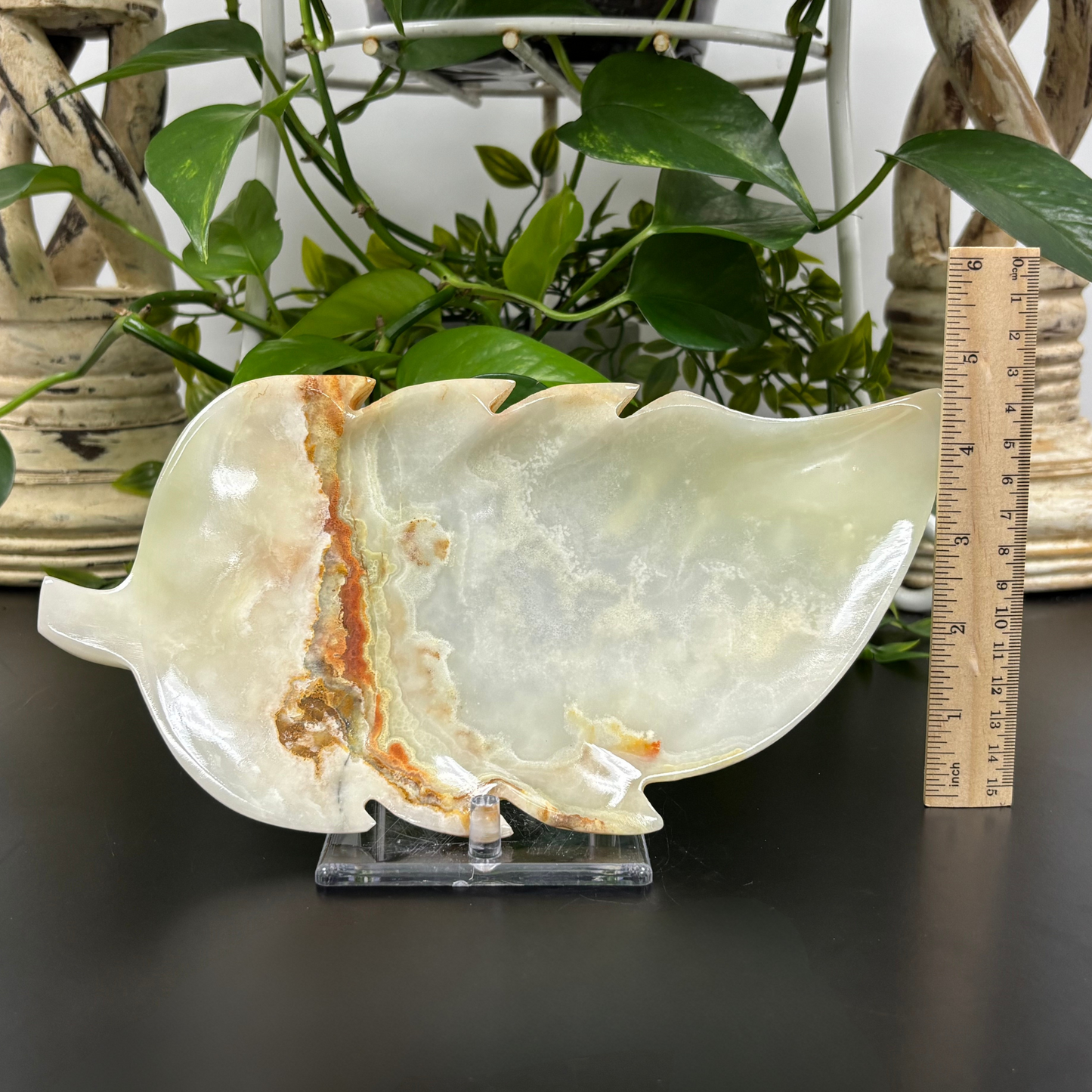 Natural Green Onyx Leaf Plate – Hand-Carved Decorative Stone Dish-RSH298