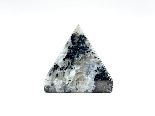 Rainbow Moonstone Pyramid with Black Tourmaline Inclusions Natural Healing Crystal Decor
