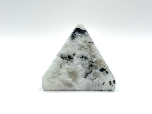 Natural Rainbow Moonstone Pyramid with Black Tourmaline Meditation & Energy Crystal