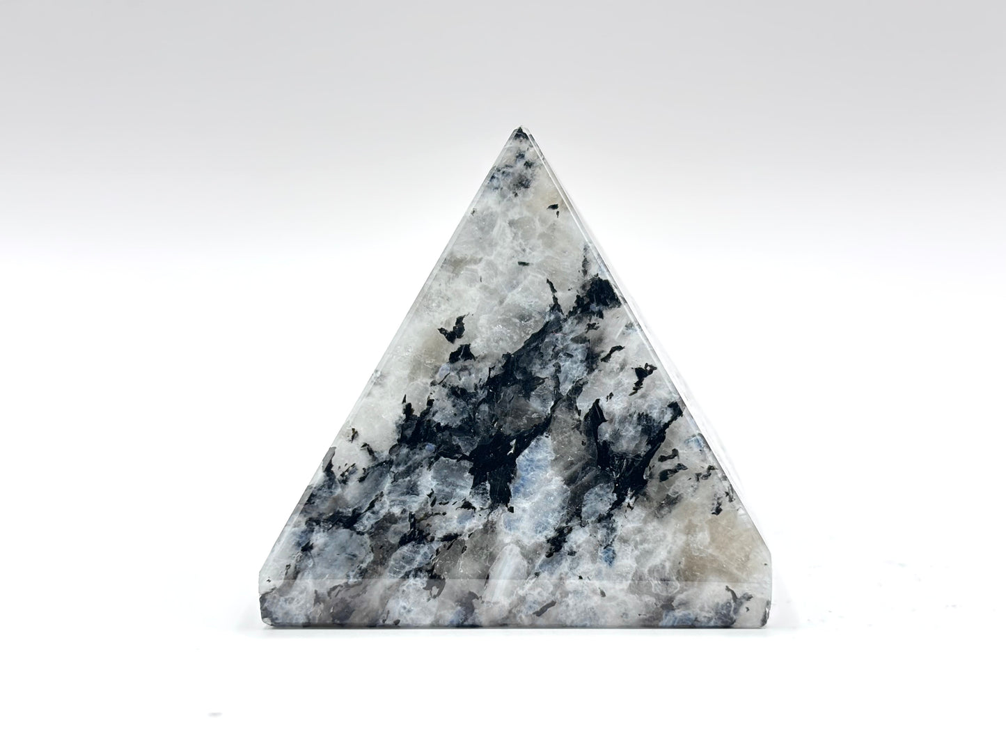 Rainbow Moonstone Pyramid with Black Tourmaline Inclusions, Natural Healing Crystal Stone for Meditation & Home Decor