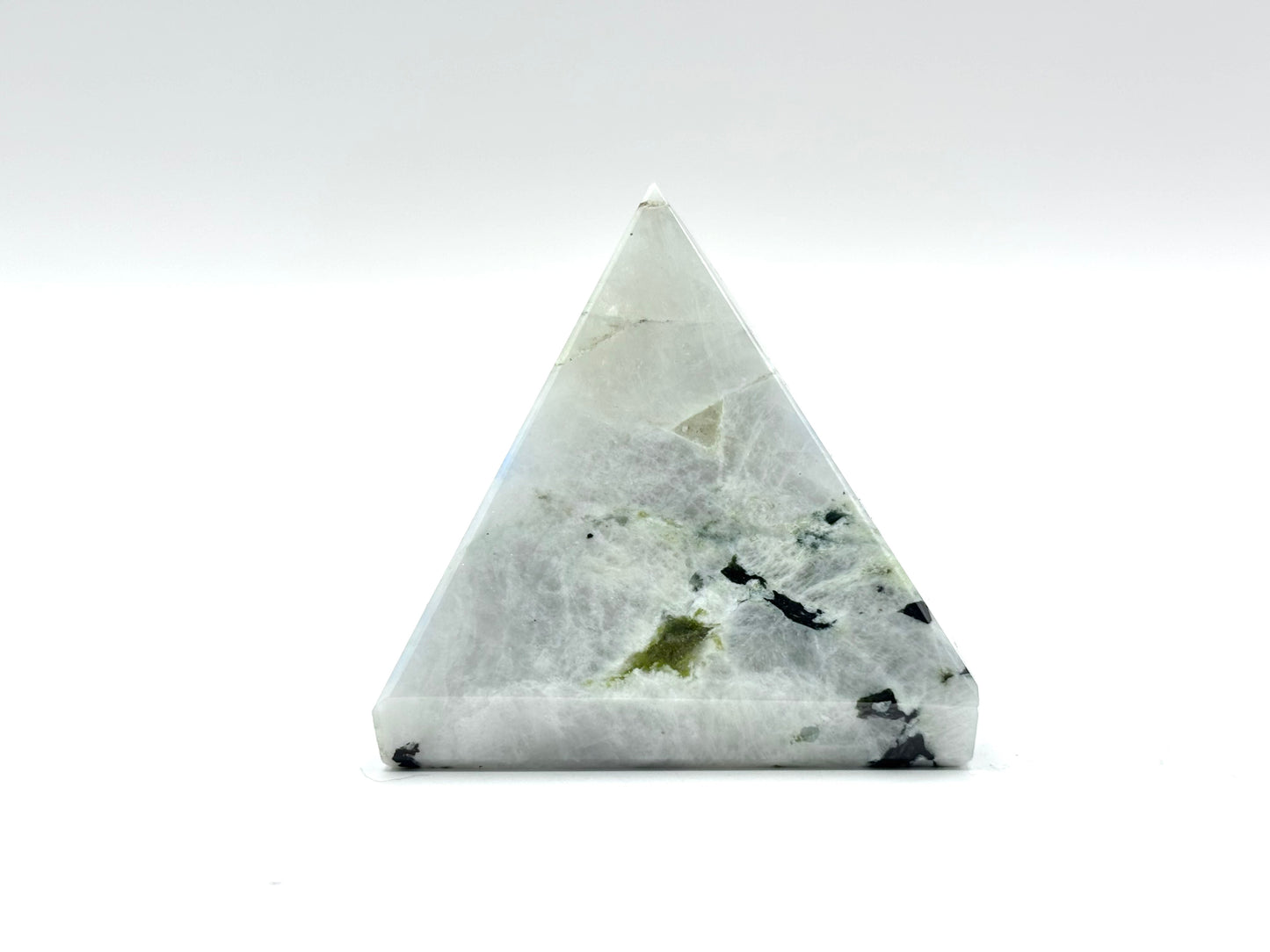 Rainbow Moonstone Pyramid with Black Tourmaline Inclusions, Natural Healing Crystal Stone for Meditation & Home Decor