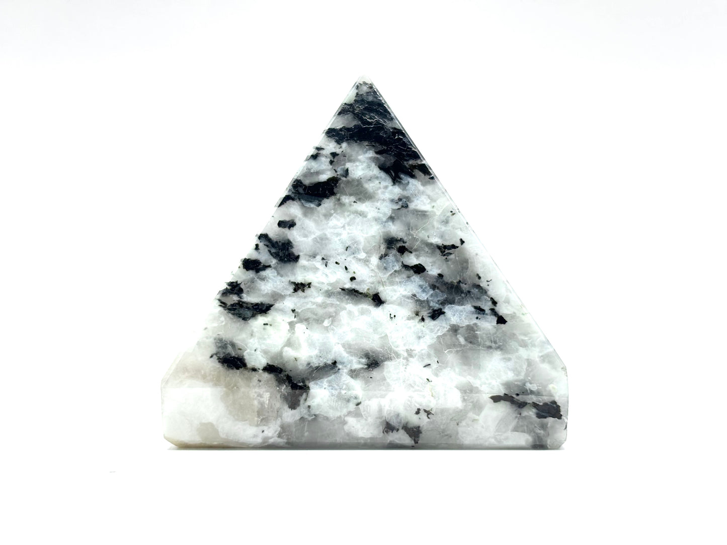 Rainbow Moonstone Pyramid with Black Tourmaline Inclusions, Natural Healing Crystal Stone for Meditation & Home Decor