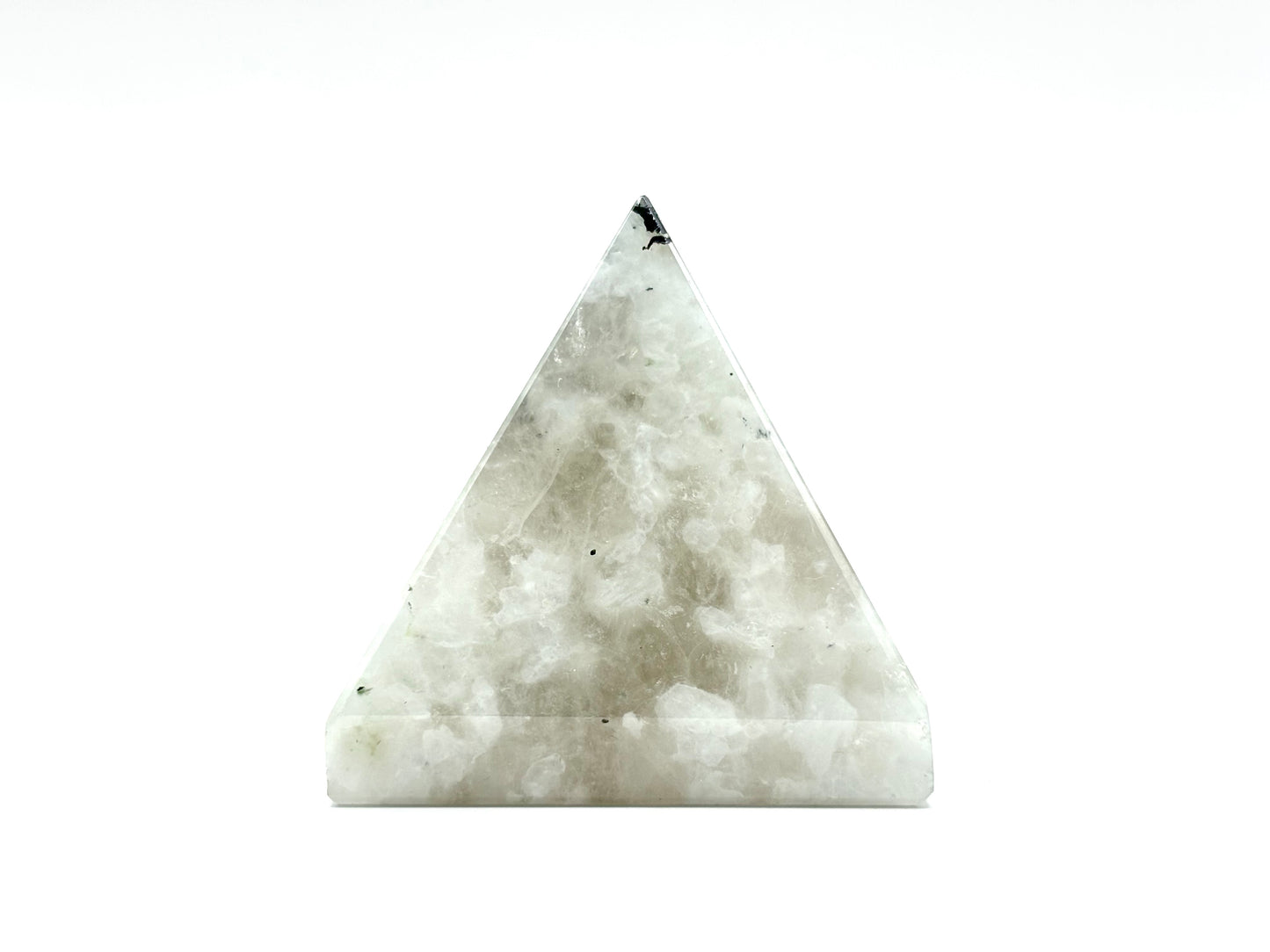 Rainbow Moonstone Pyramid with Black Tourmaline Inclusions, Natural Healing Crystal Stone for Meditation & Home Decor