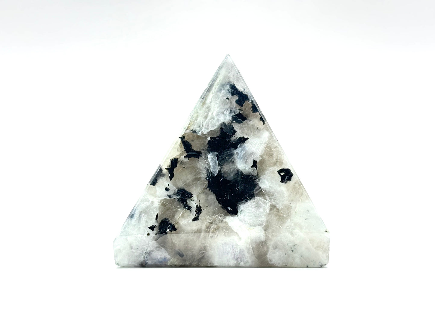Rainbow Moonstone Pyramid with Black Tourmaline Inclusions, Natural Healing Crystal Stone for Meditation & Home Decor