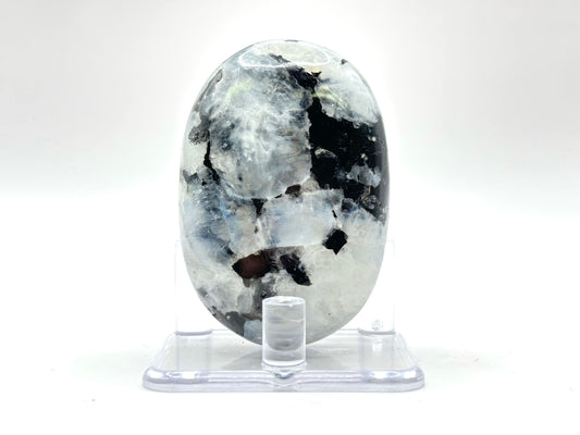 Rainbow Moonstone Oval with Black Tourmaline Inclusions Natural Crystal for Office Decor & Home Decor