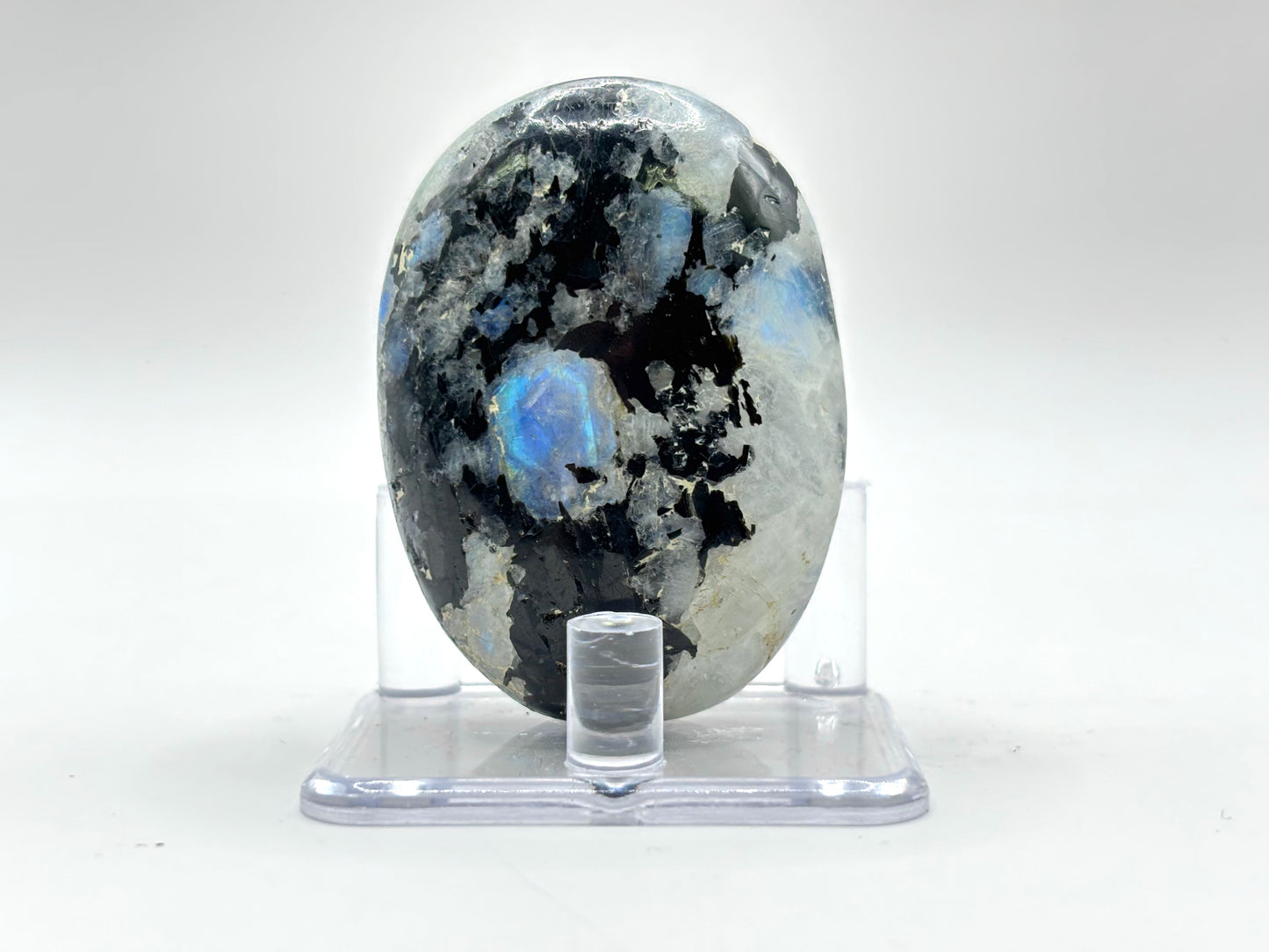 Rainbow Moonstone Oval with Black Tourmaline Inclusions Natural Crystal for Office Decor & Home Decor
