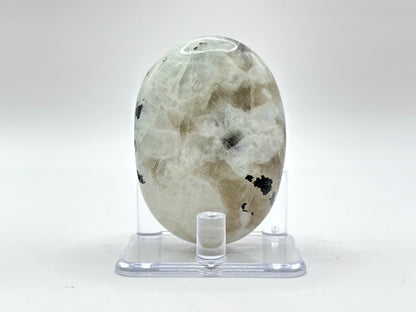 Rainbow Moonstone Palm Stone with Black Tourmaline Inclusions Natural Crystal Polished Healing Gemstone