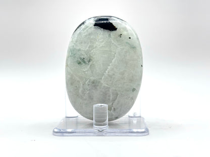 Rainbow Moonstone Palm Stone with Black Tourmaline Inclusions Natural Crystal Polished Healing Gemstone