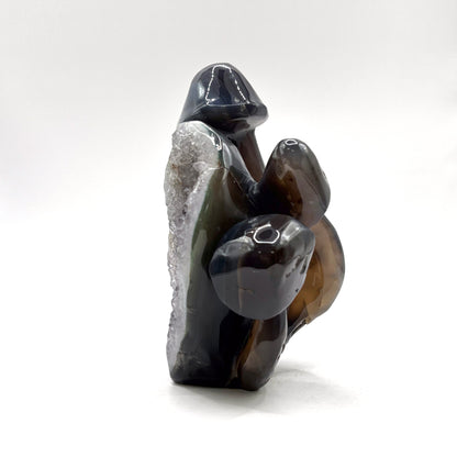 Natural Brown Agate Crystal Mushroom Cluster Carving for Energy Healing, Meditation, Good Luck & Home Decor - RSH321