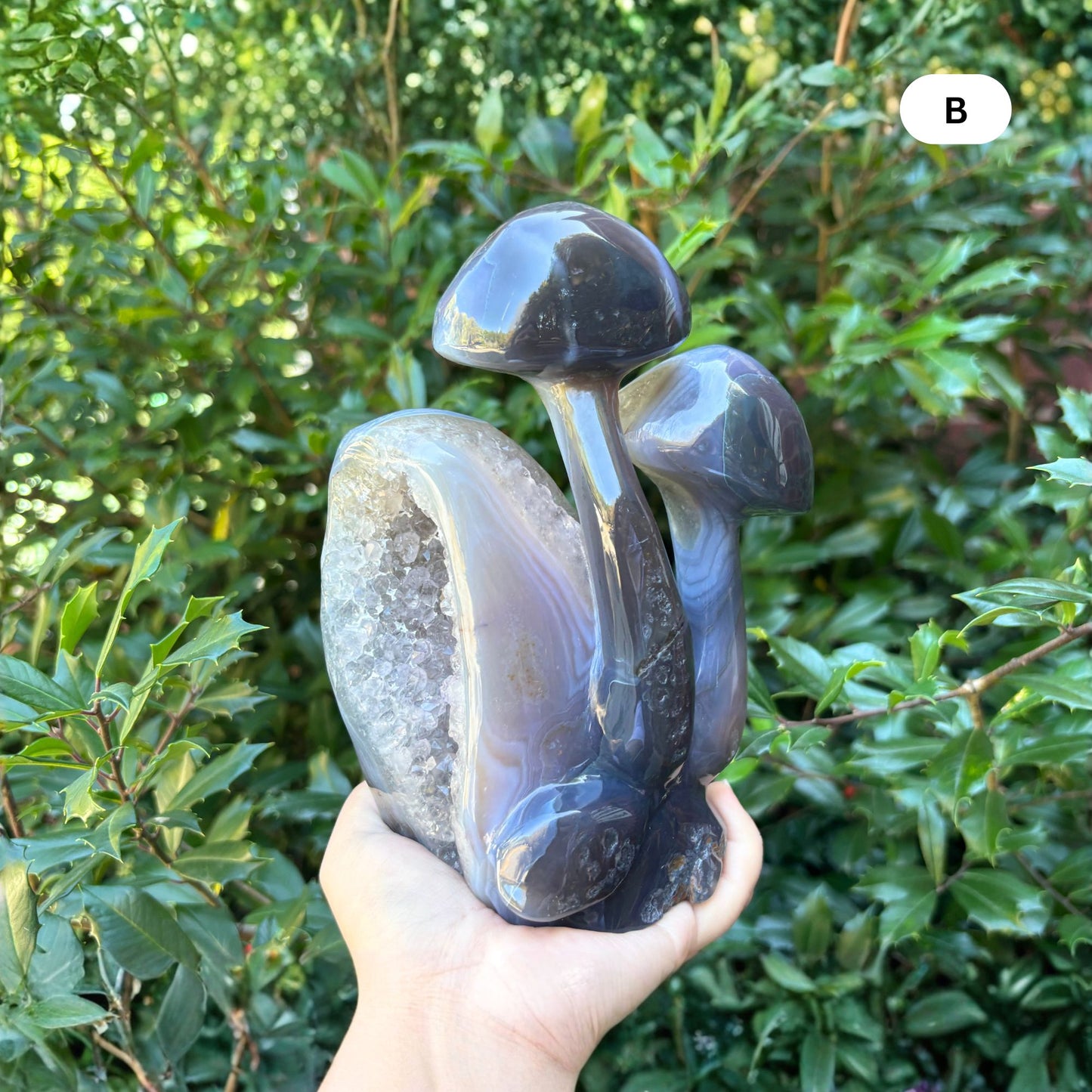 Natural Brown Agate Crystal Mushroom Cluster Carving for Energy Healing, Meditation, Good Luck & Home Decor - RSH321