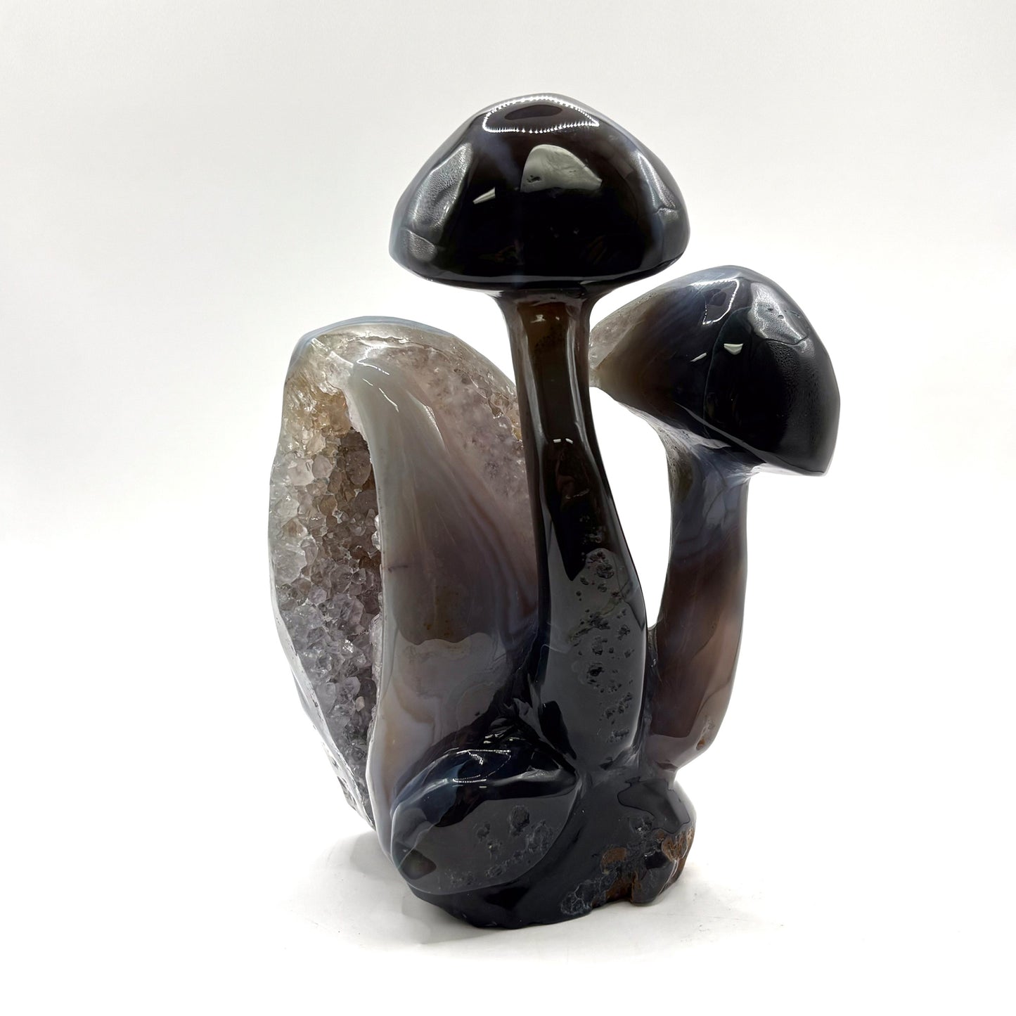 Natural Brown Agate Crystal Mushroom Cluster Carving for Energy Healing, Meditation, Good Luck & Home Decor - RSH321