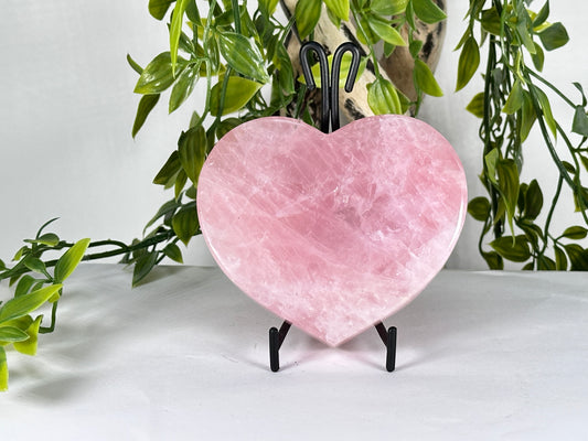 Natural Rose Quartz Heart Polished Crystal with Stand Healing Love Stone for Meditation & Home Decor - RSH329
