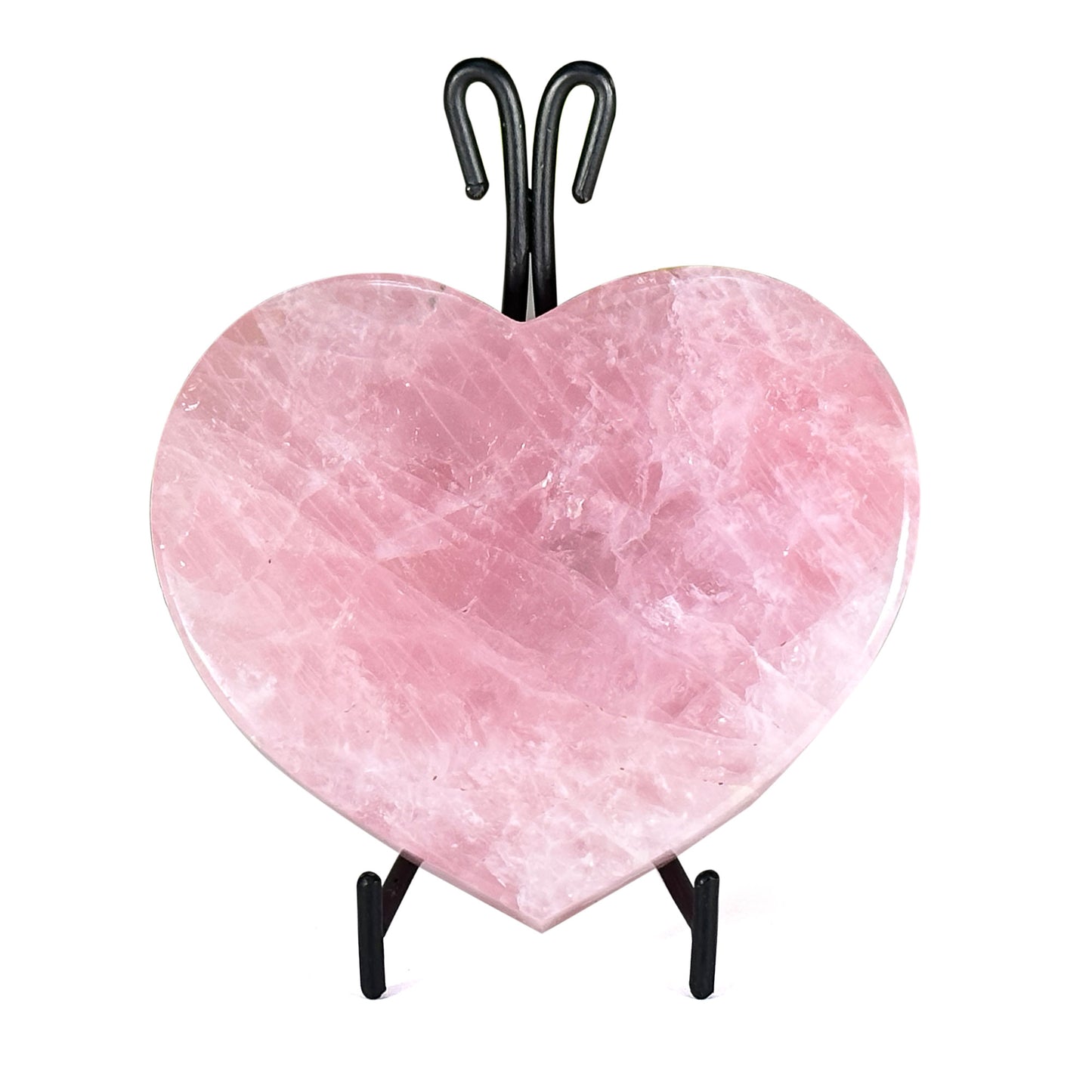 Natural Rose Quartz Heart Polished Crystal with Stand Healing Love Stone for Meditation & Home Decor - RSH329