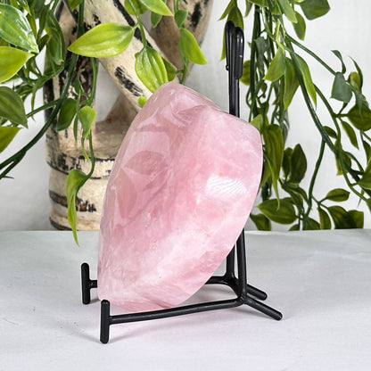 Natural Rose Quartz Heart Polished Crystal with Stand Healing Love Stone for Meditation & Home Decor - RSH329