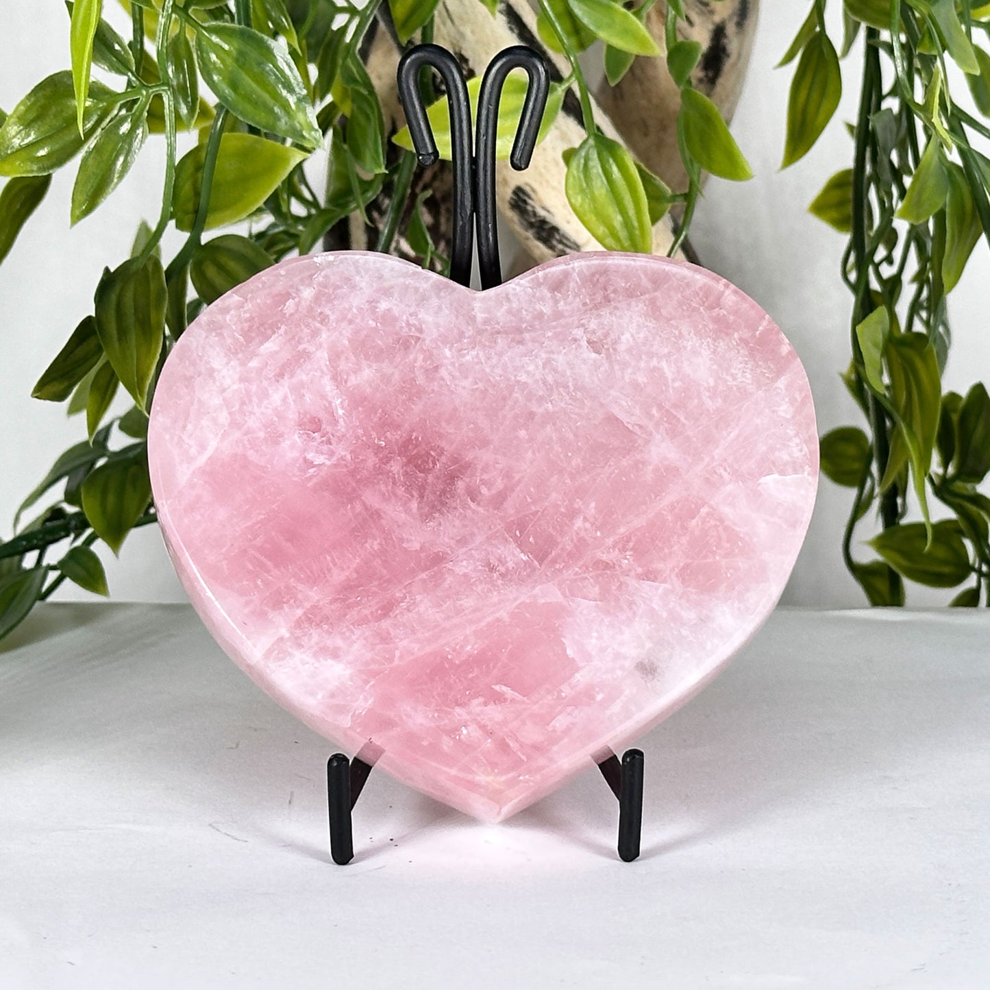 Natural Rose Quartz Heart Polished Crystal with Stand Healing Love Stone for Meditation & Home Decor - RSH329