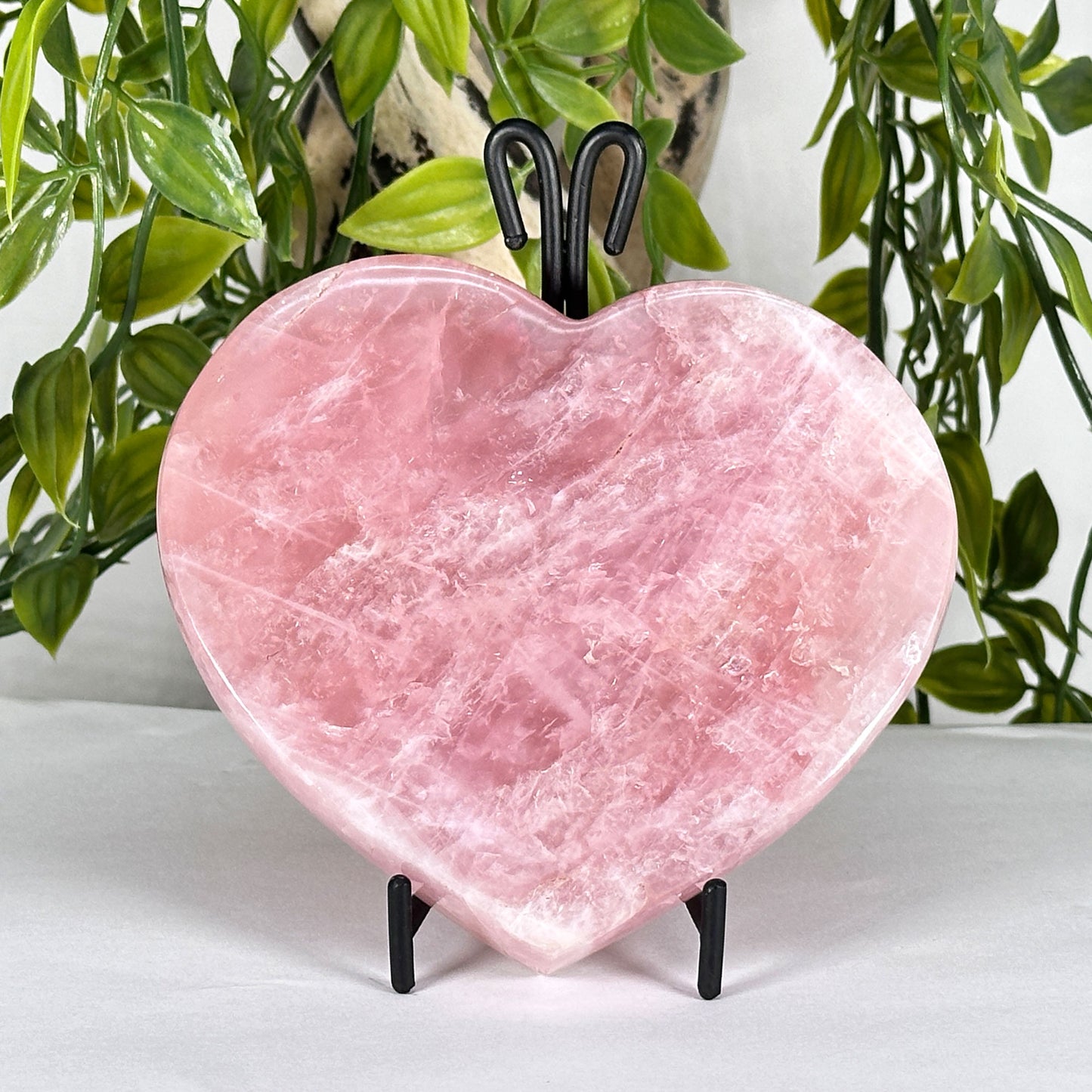 Natural Rose Quartz Heart Polished Crystal on Stand Love & Healing Stone for Meditation and Home Decor - RSH330
