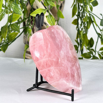 Natural Rose Quartz Heart Polished Crystal on Stand Love & Healing Stone for Meditation and Home Decor - RSH330