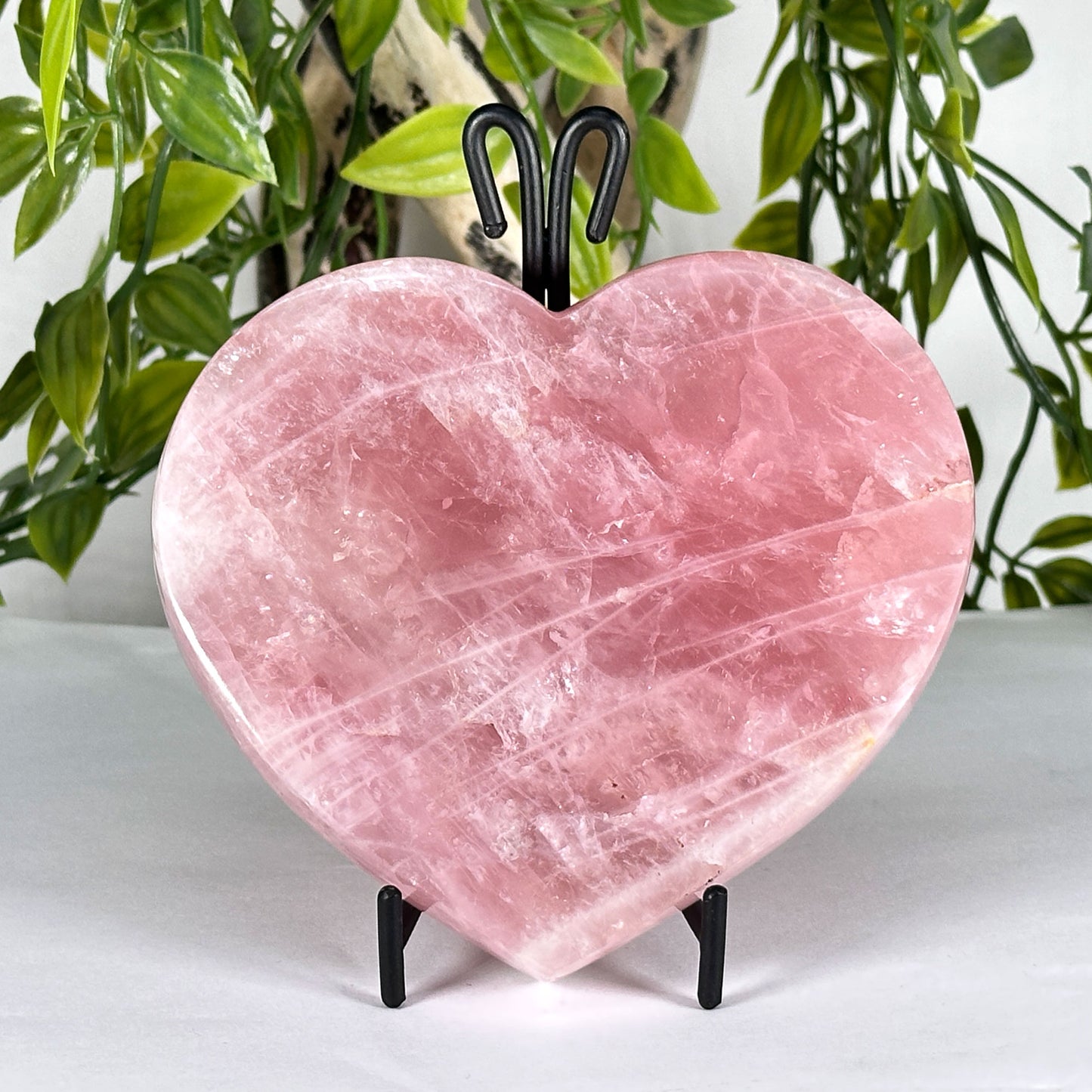 Natural Rose Quartz Heart Polished Crystal on Stand Love & Healing Stone for Meditation and Home Decor - RSH330