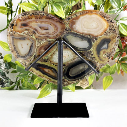 Agate Mosaic Heart Crystal Display Natural Polished Gemstone, Decorative