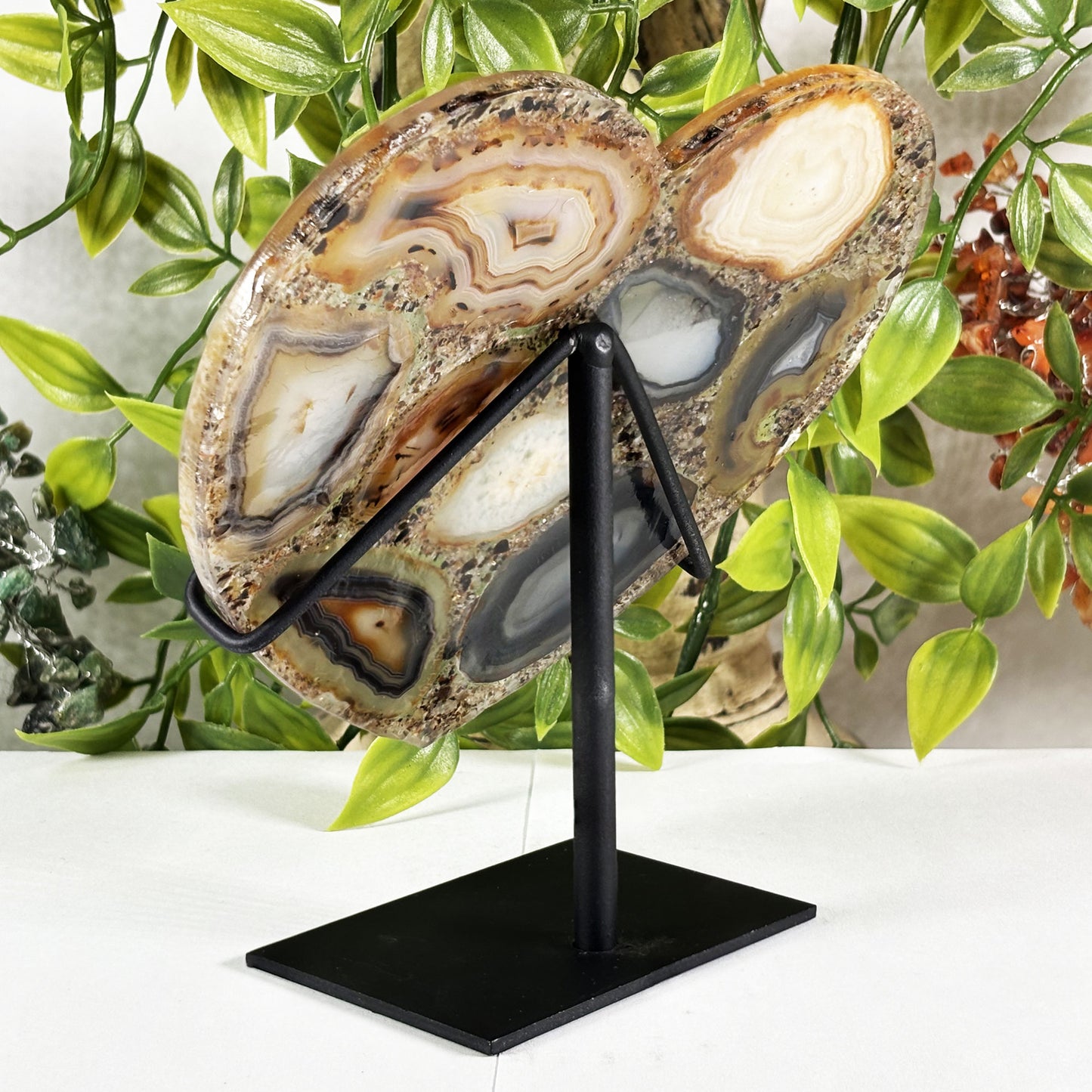 Agate Mosaic Heart Crystal Display Natural Polished Gemstone, Decorative