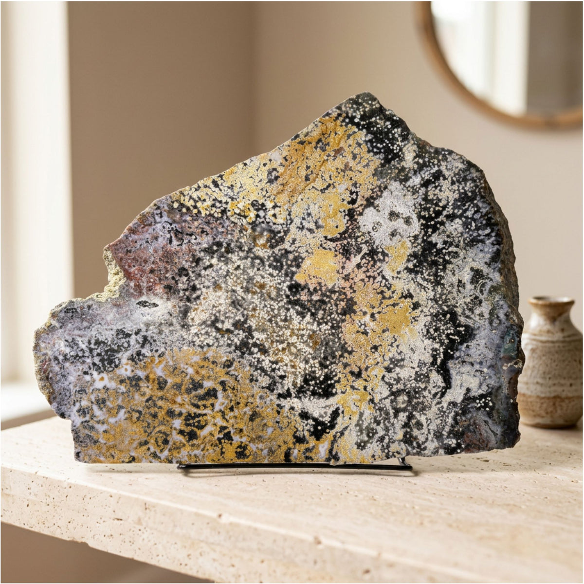 Natural Sea Jasper Crystal Slab 8.5" Polished Ocean Jasper Gemstone Slice Home Decor Collector Display