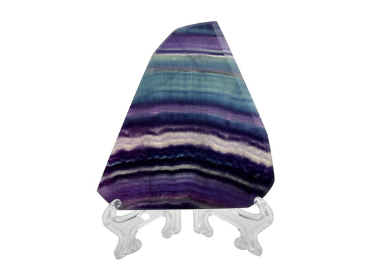 Natural Rainbow Fluorite Crystal Slab Polished Healing Stone with Purple, Blue & Green Bands for Energy Balance, Meditation, and Home Decor - RSL068