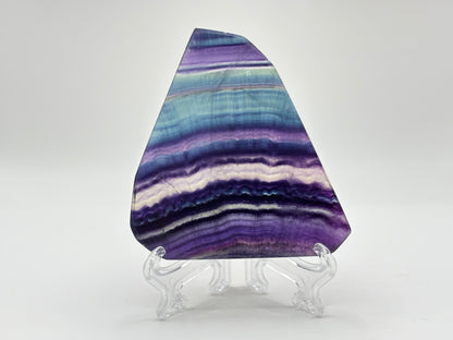 Natural Rainbow Fluorite Crystal Slab Polished Healing Stone with Purple, Blue & Green Bands for Energy Balance, Meditation, and Home Decor - RSL068