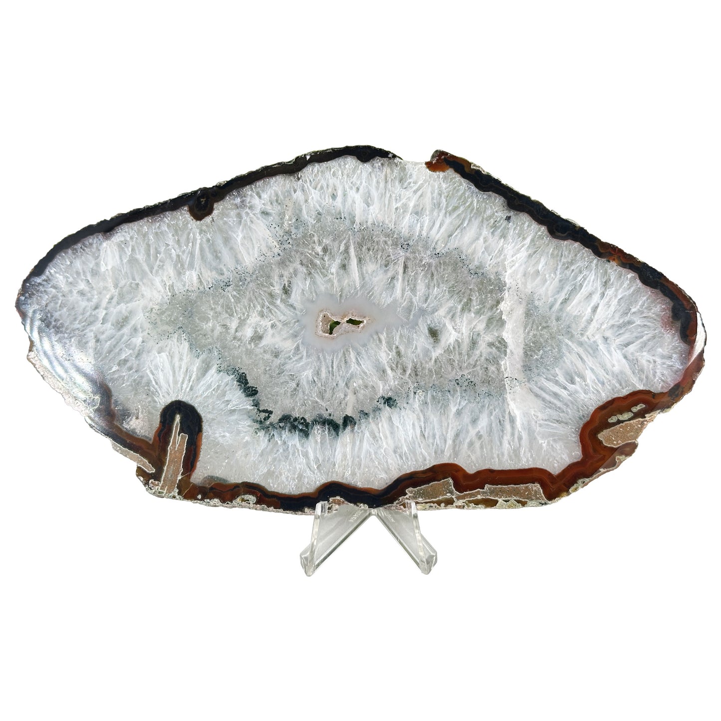 Natural Agate Slab Polished Crystal Slice on Stand Brazil 4.25" Wide